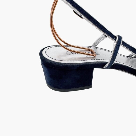 Chanel CC Strappy Slingback Sandals Block Heel Navy Blue Silver Size 37 US 6-6.5 - Picture 12 of 15